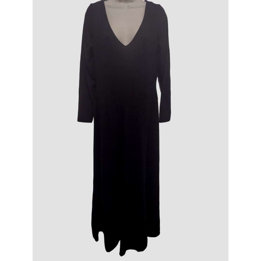 Vintage New Port News Black Drop Waist Maxi Shirt Full Circle Stretch Dress L